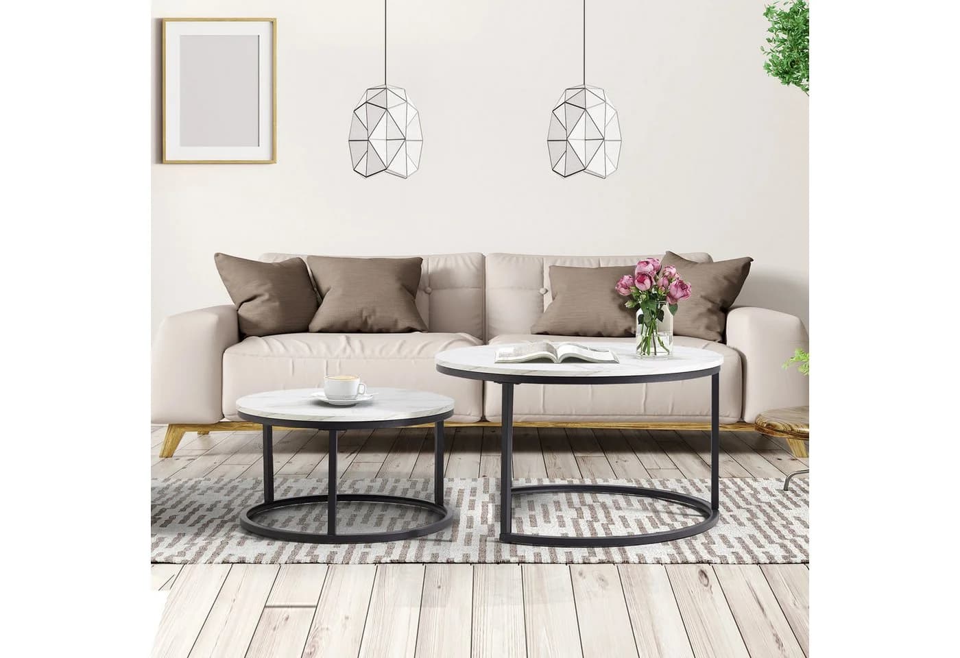 OKWISH 2-teiliges Couchtisch-Set Weiß Marmor Eisenrahmen - Bild 4