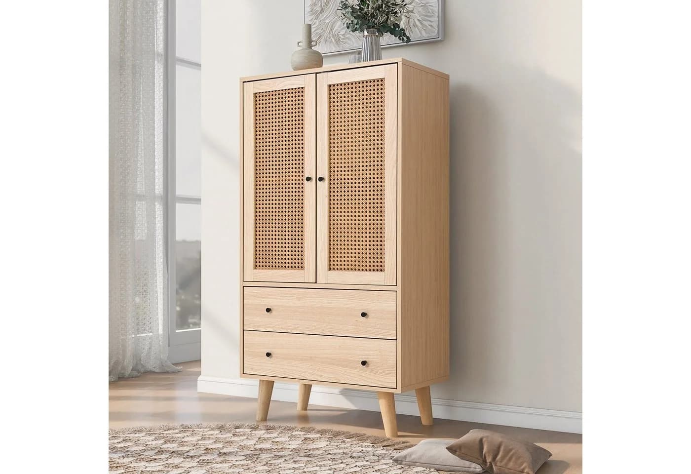 OKWISH Sideboard Eiche Modern 4 Fächer