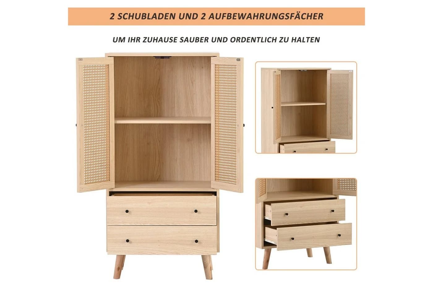 OKWISH Sideboard Eiche Modern 4 Fächer - Bild 4