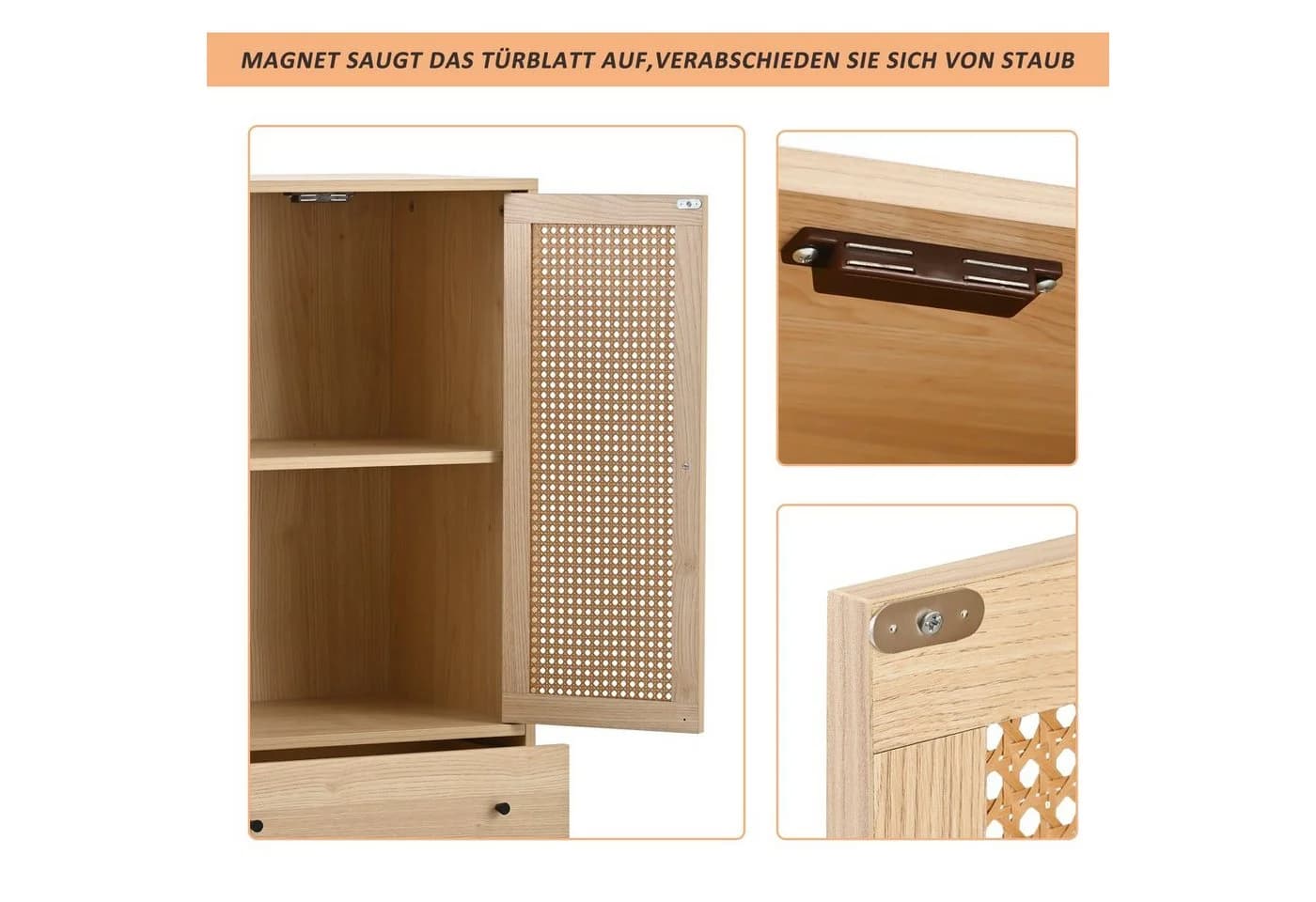 OKWISH Sideboard Eiche Modern 4 Fächer - Bild 5