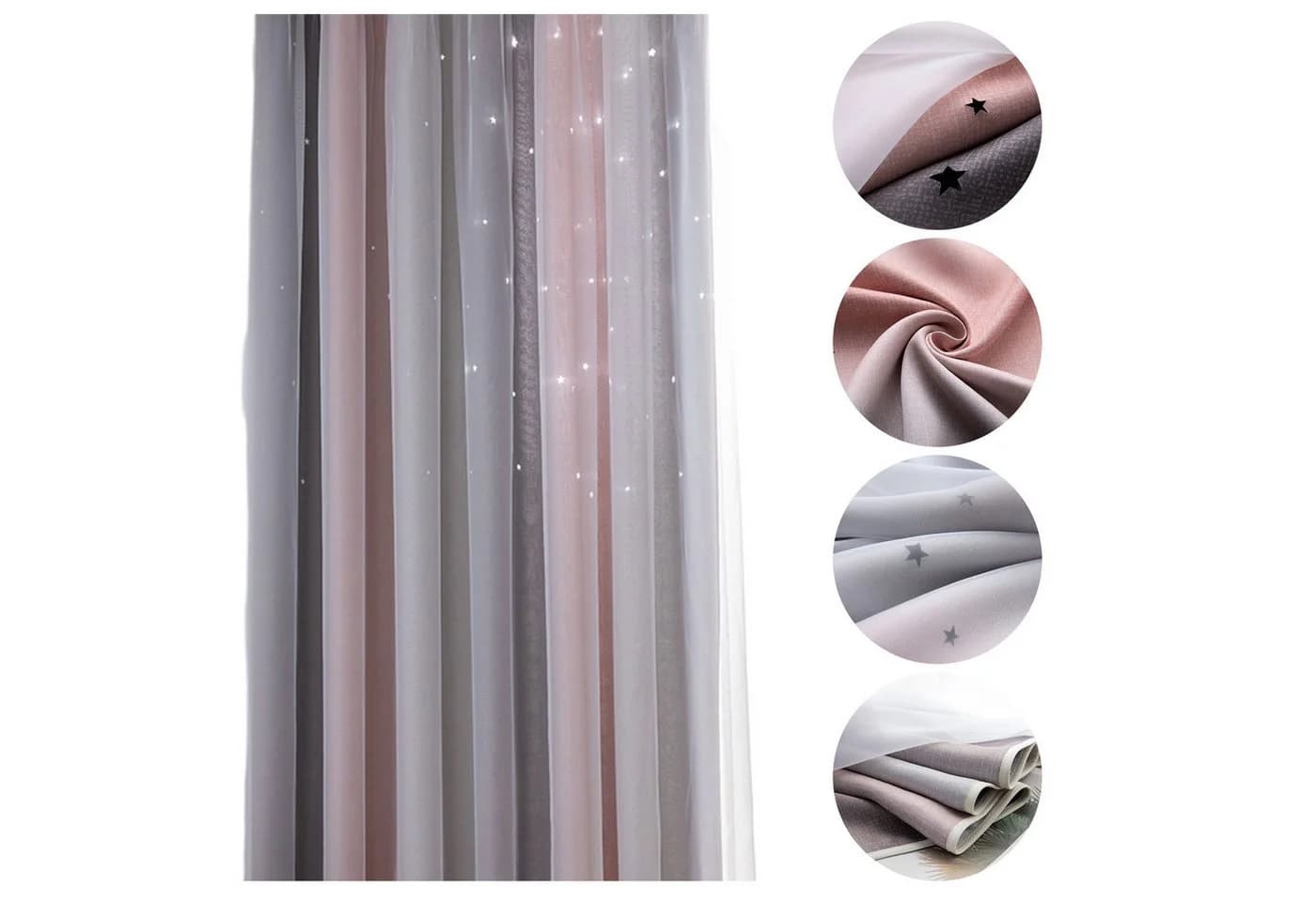 OKWISH Verdunkelungsvorhang 2er Set Pink/Grau Sterne - Bild 2