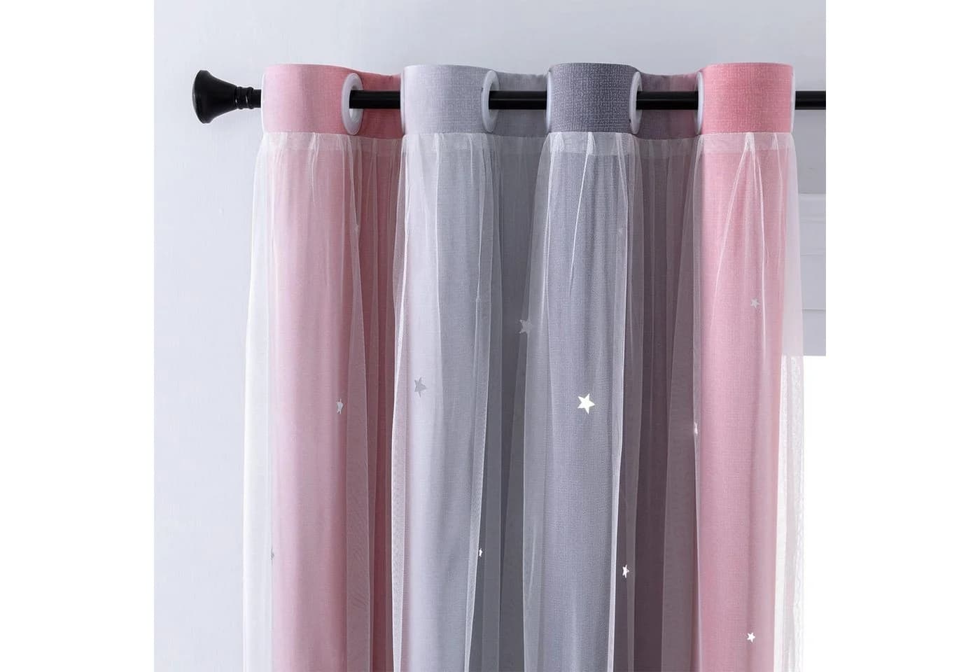 OKWISH Verdunkelungsvorhang 2er Set Pink/Grau Sterne - Bild 3