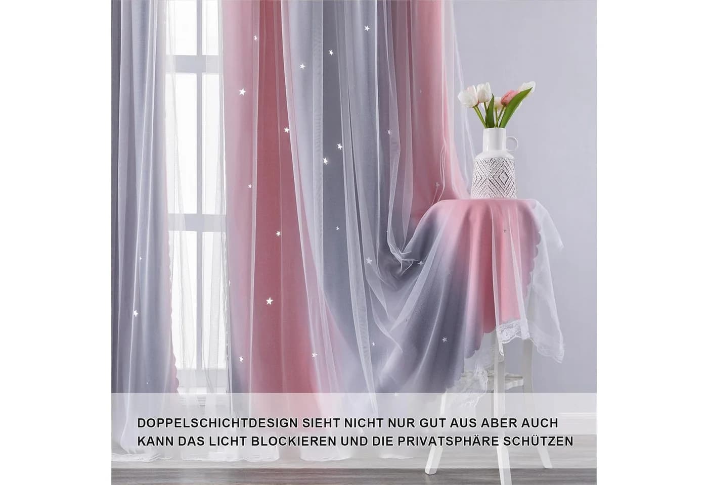 OKWISH Verdunkelungsvorhang 2er Set Pink/Grau Sterne - Bild 4