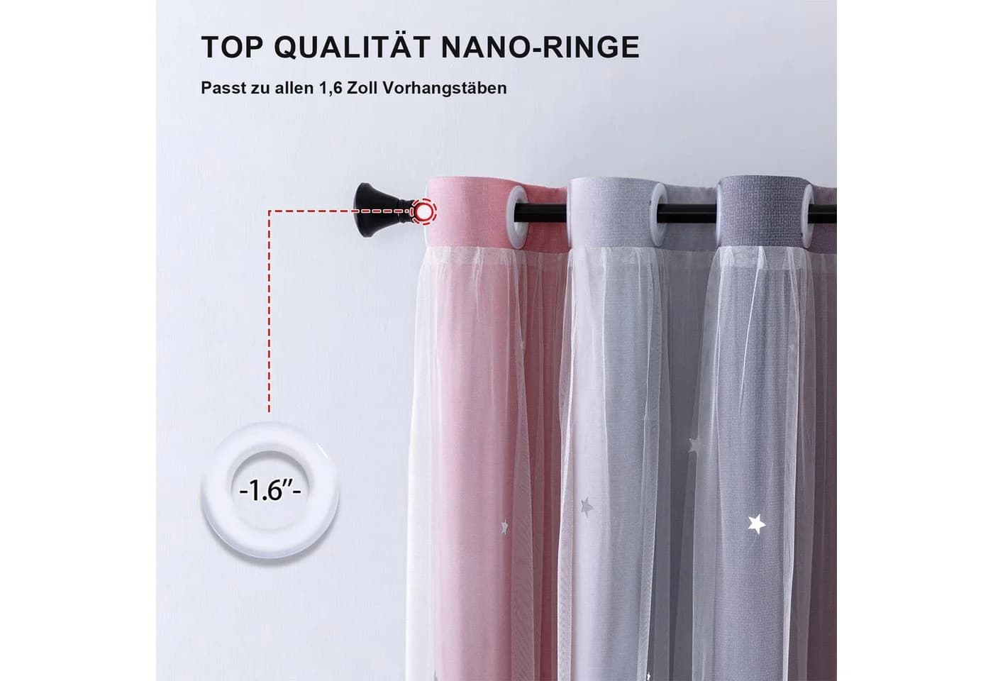 OKWISH Verdunkelungsvorhang 2er Set Pink/Grau Sterne - Bild 5