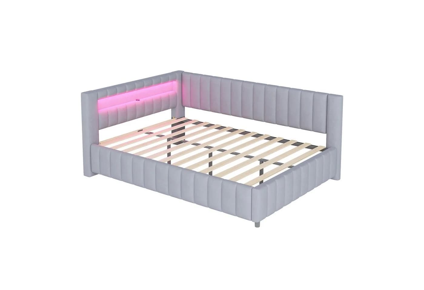 MODFU Polsterbett L-förmig Grau mit LED-Licht und USB-Anschluss - Bild 5