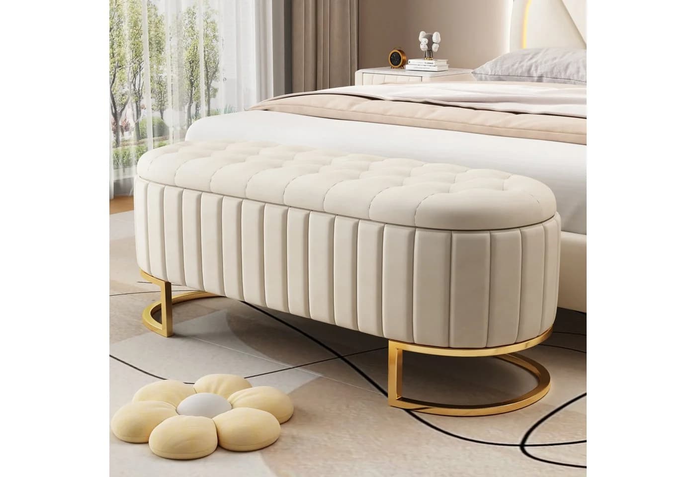 MODFU Polsterbank mit Stauraum und Samtpolsterung Beige - Bild 3