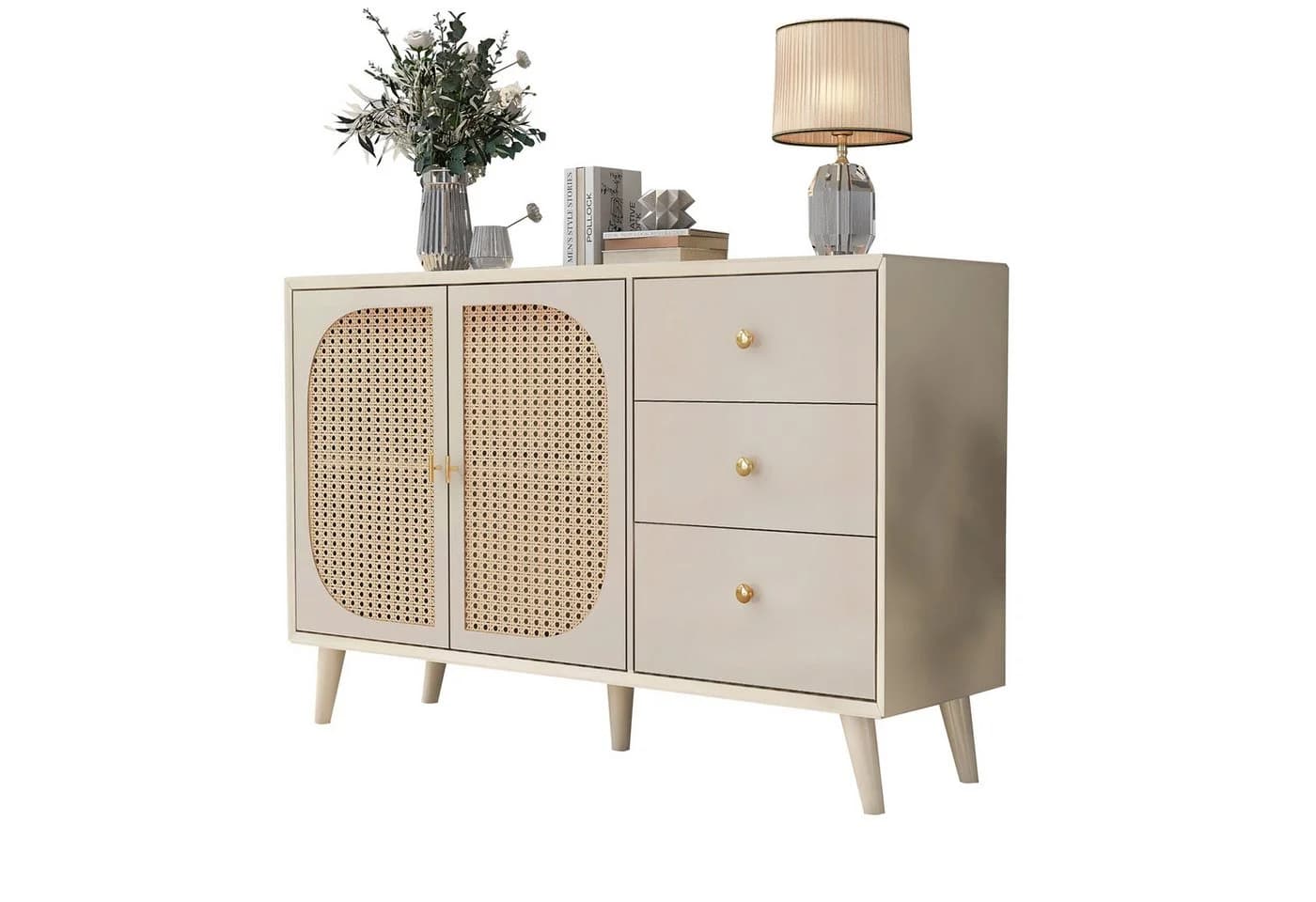 MODFU Sideboard Weiß mit Rattan und 3 Schubladen - Bild 2
