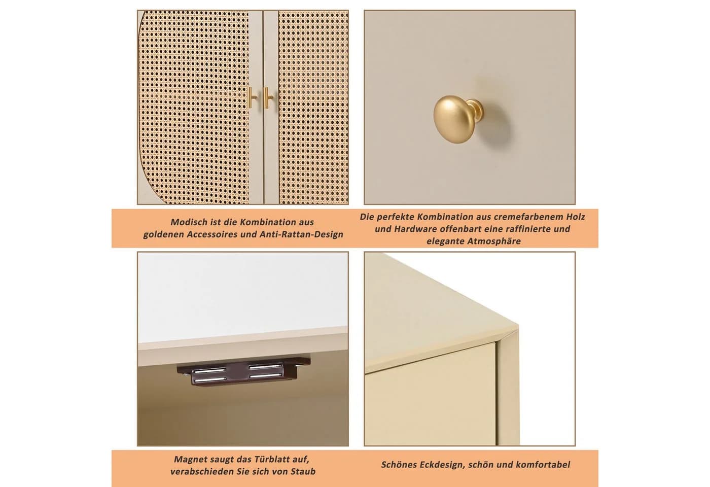 MODFU Sideboard Weiß mit Rattan und 3 Schubladen - Bild 4