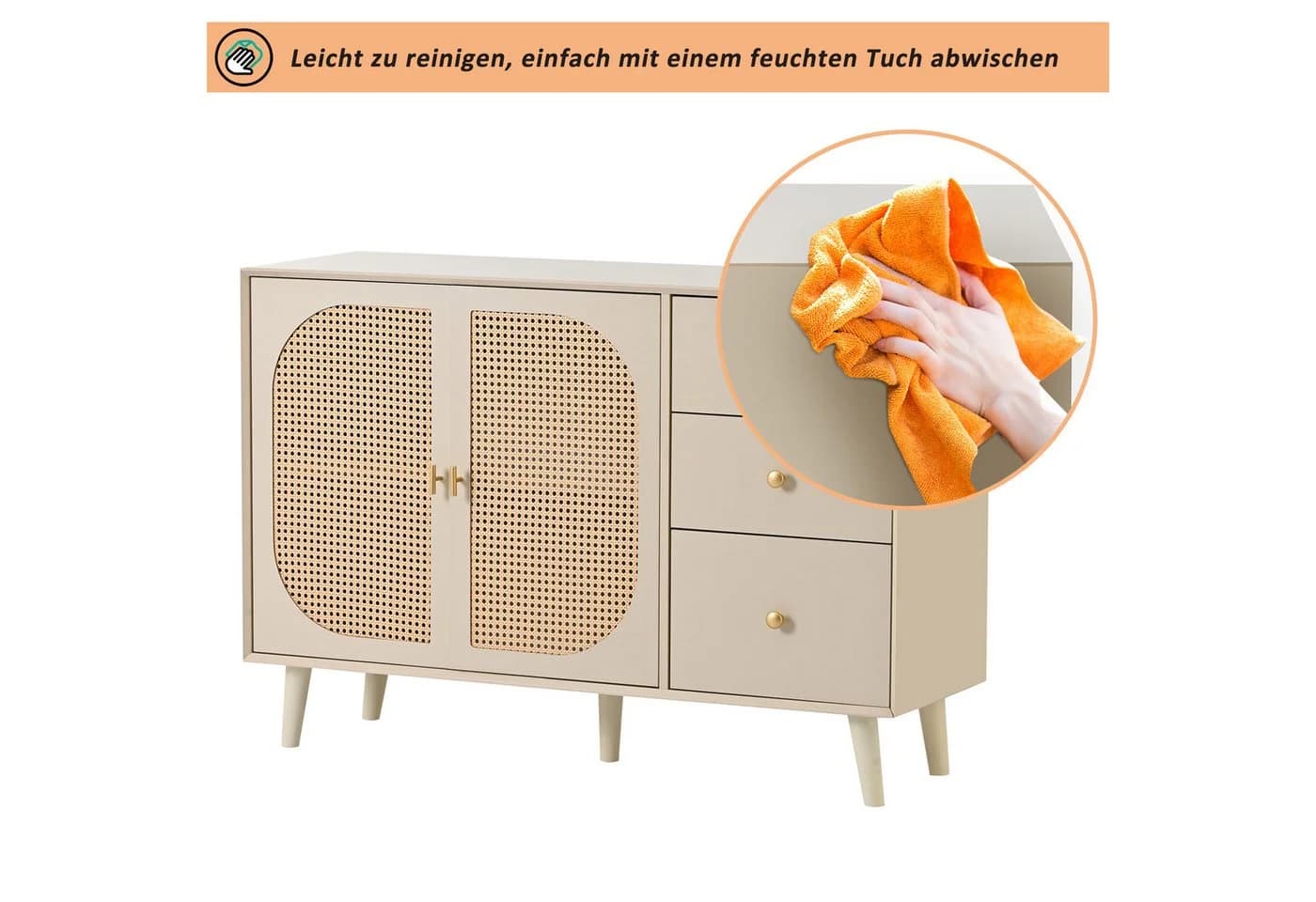 MODFU Sideboard Weiß mit Rattan und 3 Schubladen - Bild 5