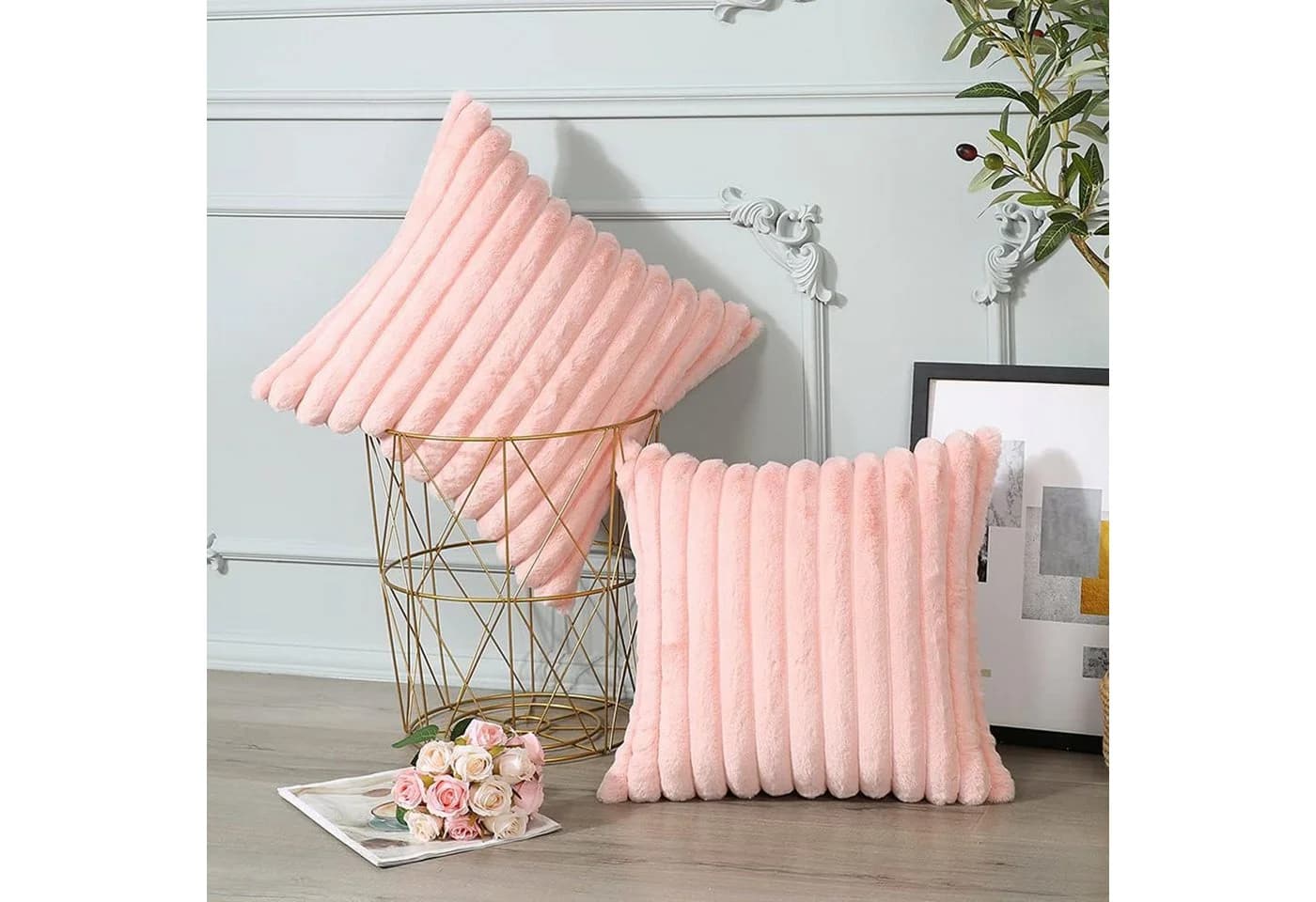 REDOM Kissenbezüge 2er Set Rosa Kunstfell