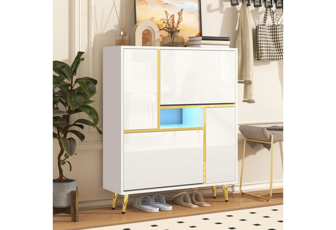 OKWISH Schuhschrank mit Hochglanzfront und LED-Beleuchtung - Bild 4