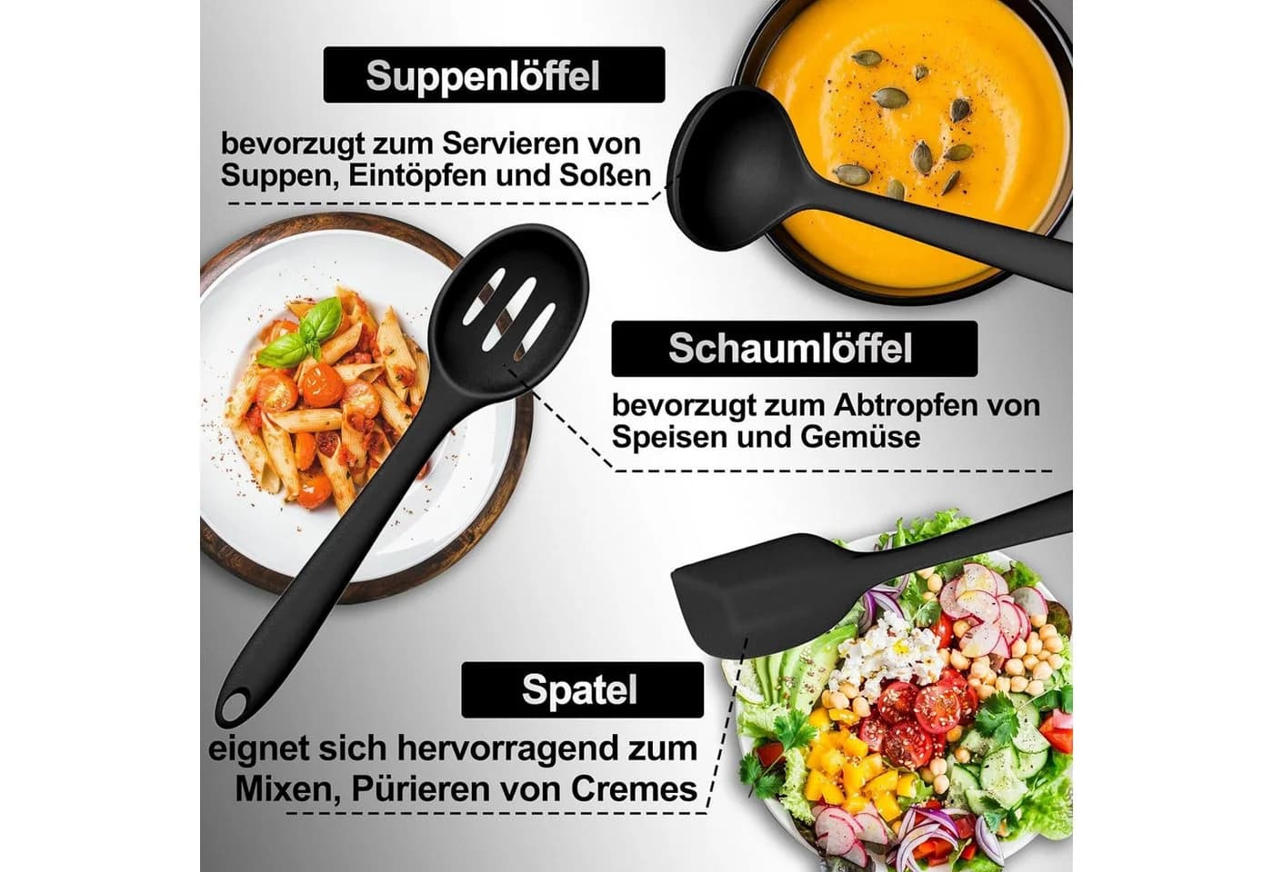REDOM Kochbesteck-Set 12-tlg. Schwarz Silikon Antihaft - Bild 3