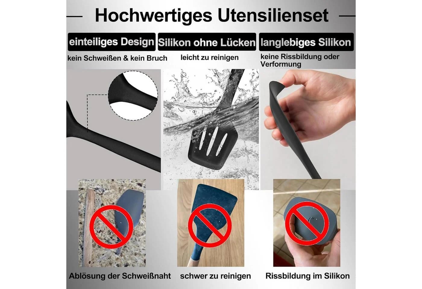 REDOM Kochbesteck-Set 12-tlg. Schwarz Silikon Antihaft - Bild 5
