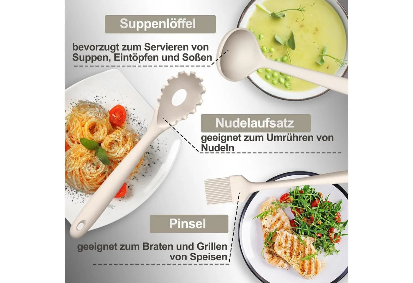 REDOM 43-tlg. Silikon Kochbesteck-Set mit Halter, gelb, hitzebeständig - Bild 3
