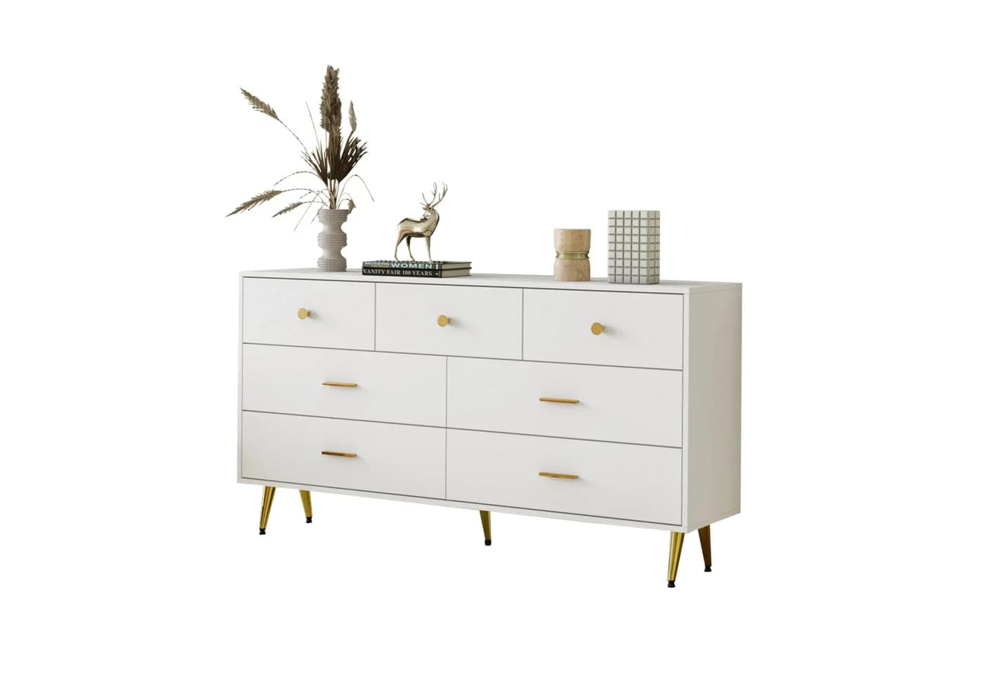 HAUSS SPOLE Sideboard 7 Schubladen Goldene Griffe Goldene Beine Weiß - Bild 2