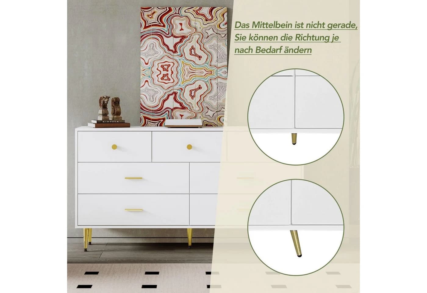 HAUSS SPOLE Sideboard 7 Schubladen Goldene Griffe Goldene Beine Weiß - Bild 5