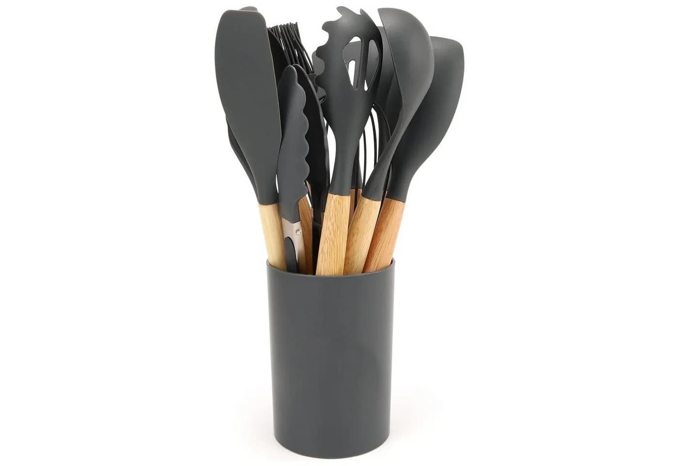OKWISH Kochbesteck-Set 12-tlg. Silikon & Holz Grau