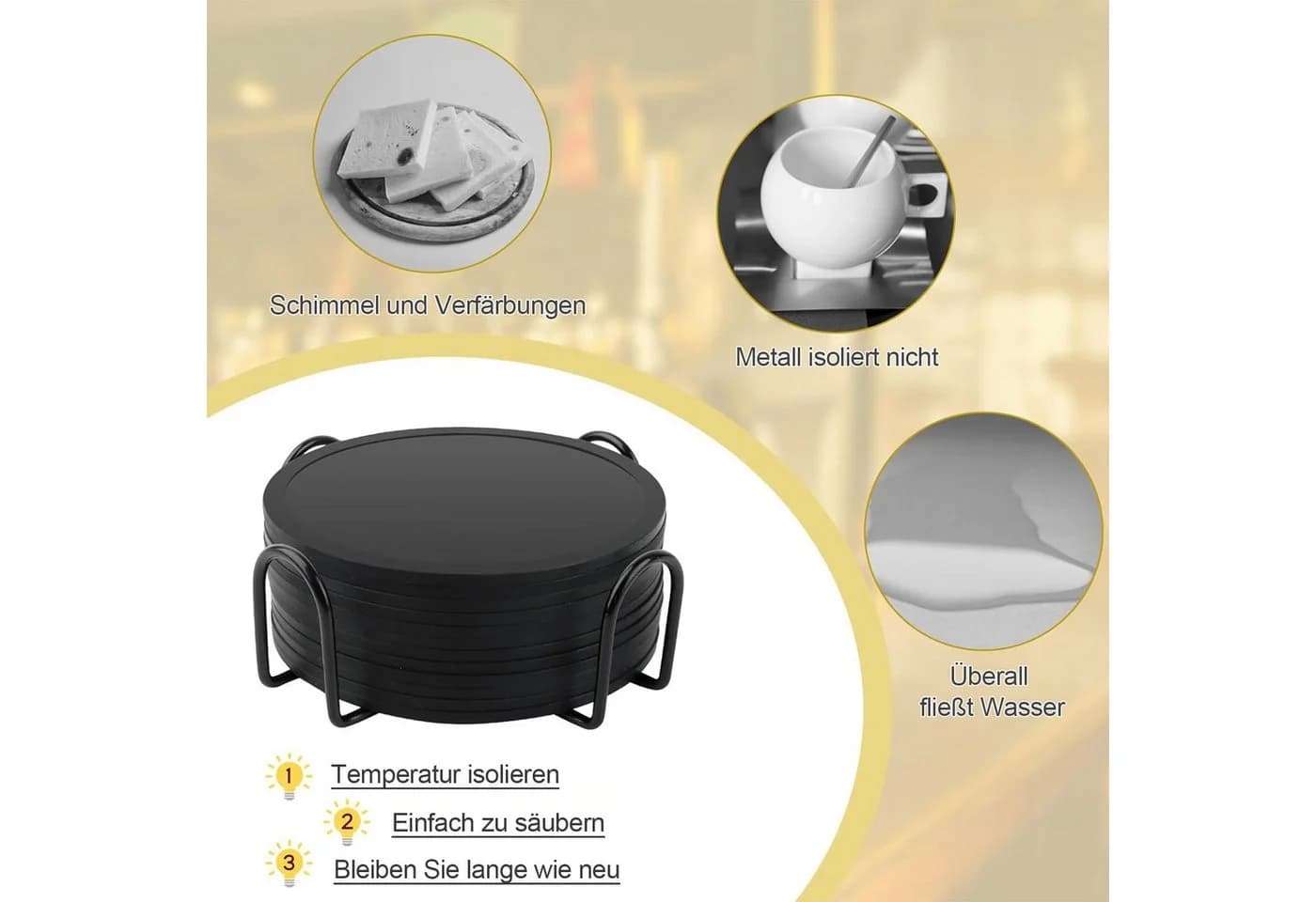 OKWISH 12er Silikon-Untersetzer Set mit Edelstahl-Halter Schwarz - Bild 3