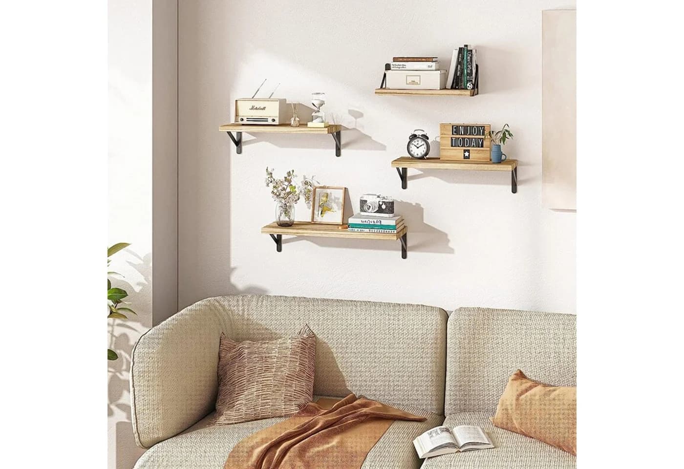 OKWISH Wandregal 4er Set Massivholz Beige