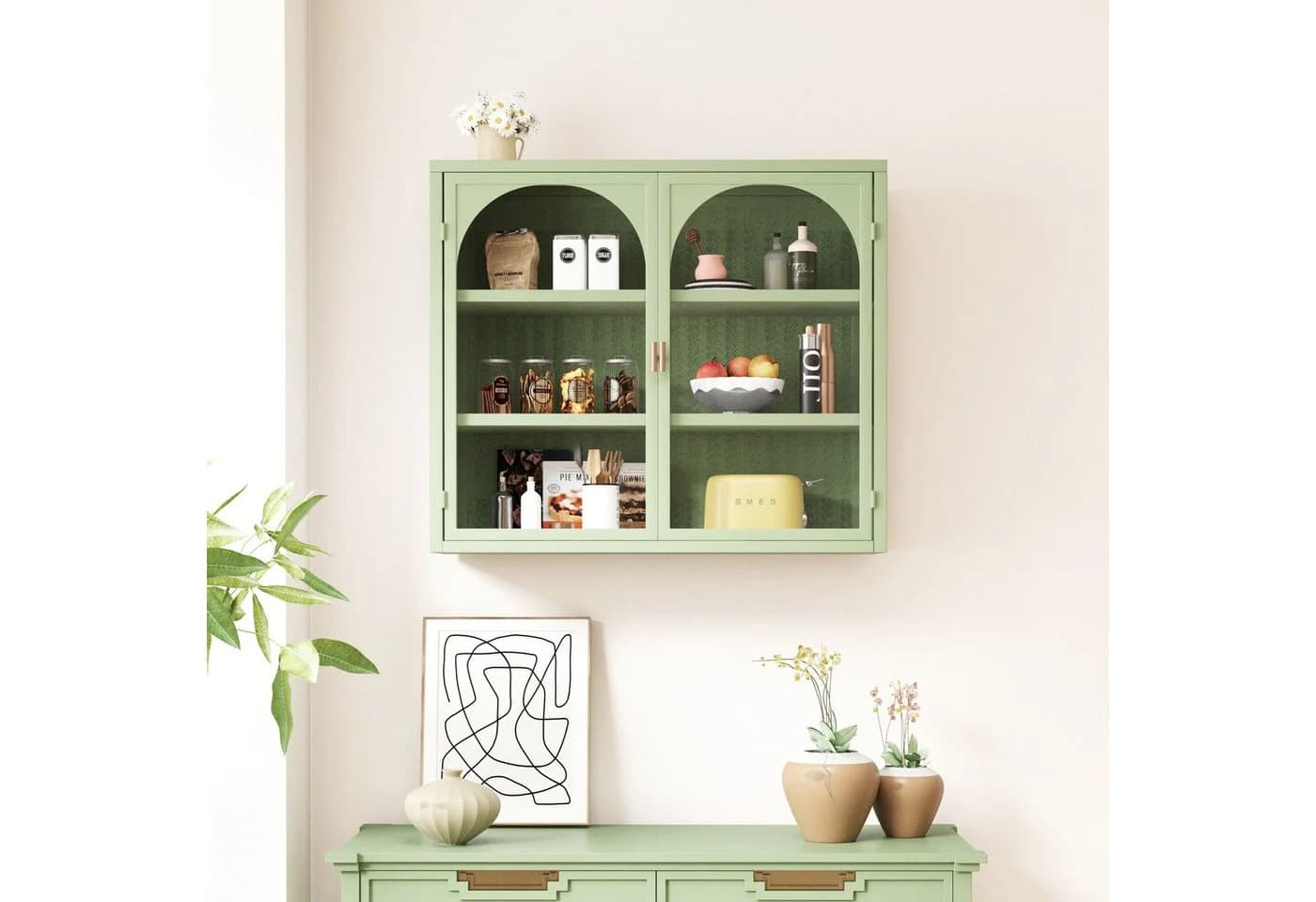 OKWISH Hängeschrank mit Glastüren und 3 Ebenen