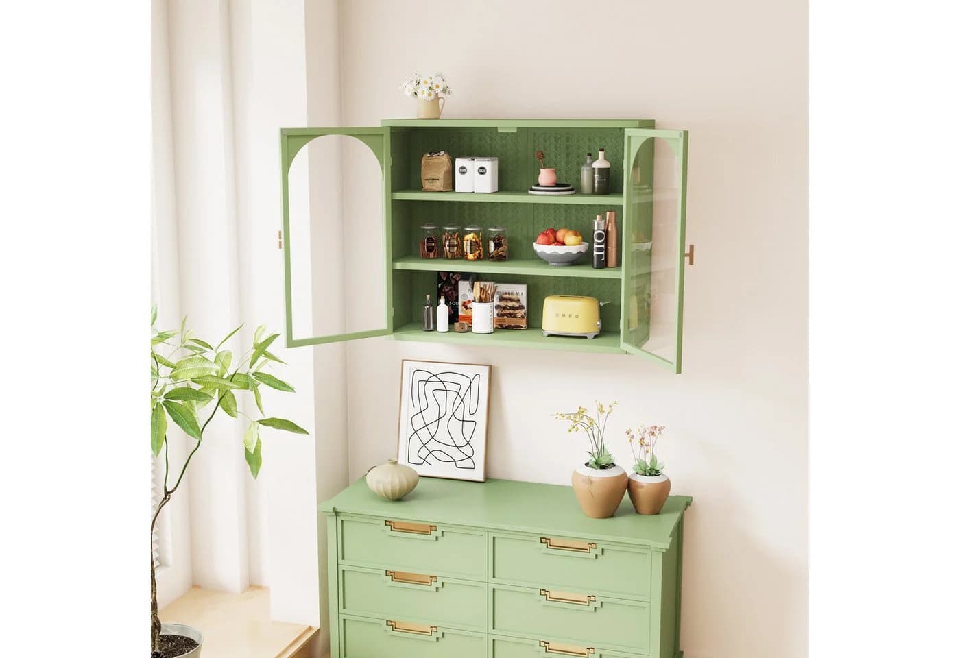 OKWISH Hängeschrank mit Glastüren und 3 Ebenen - Bild 3