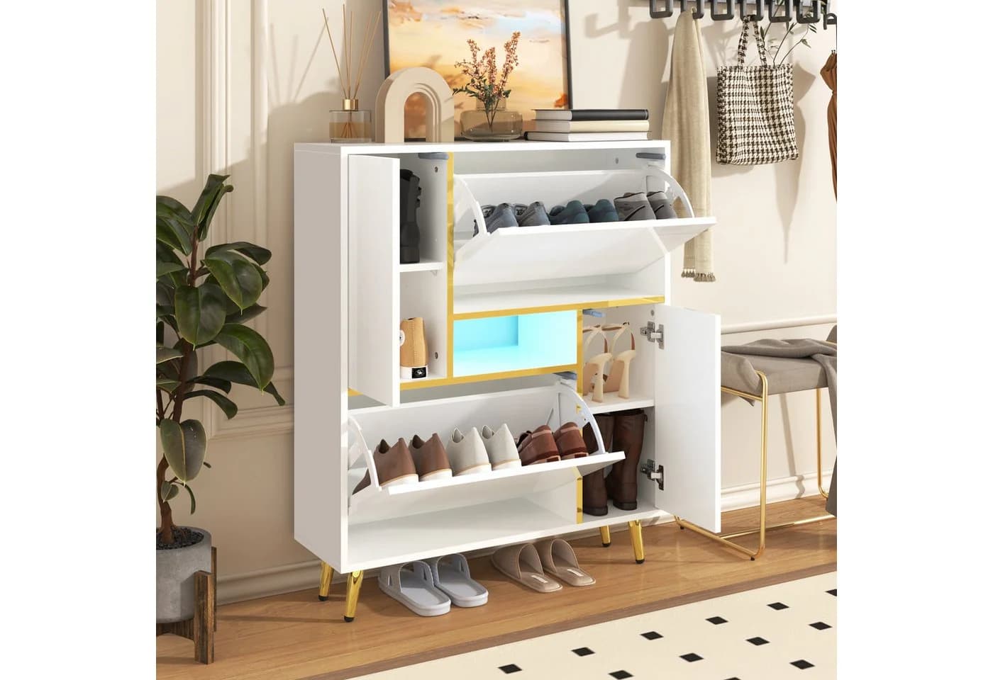 MODFU Schuhschrank mit Hochglanzfront und LED-Licht