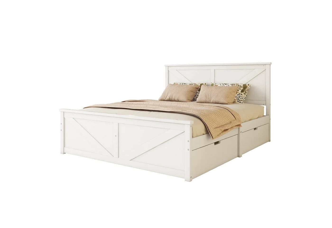 OKWISH Funktionsbett mit Schubladen Weiß Holz - Bild 2