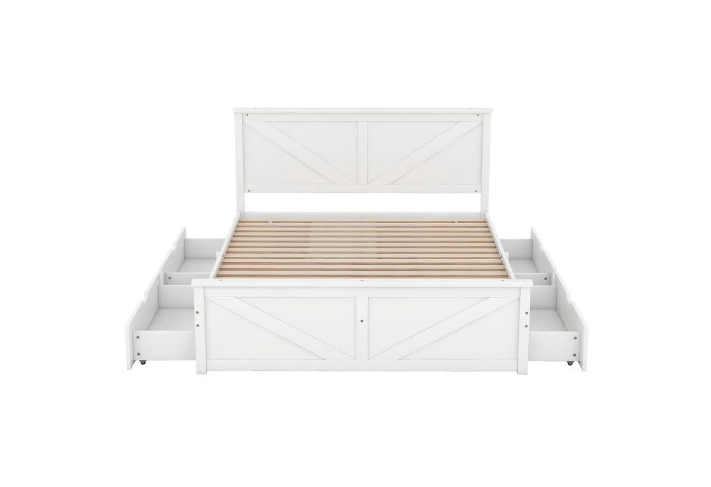 OKWISH Funktionsbett mit Schubladen Weiß Holz - Bild 3