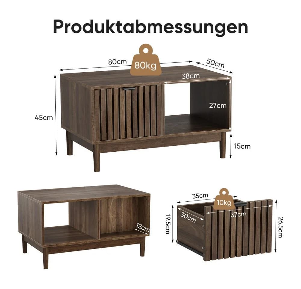 BBWL Couchtisch 80 cm Massivholz Schublade Modern - Bild 3