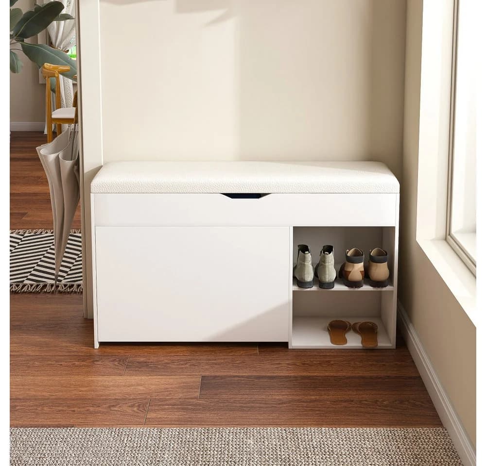 BBWL Schuhbank 100cm mit Stauraum und Sitzkissen Weiß - Bild 2