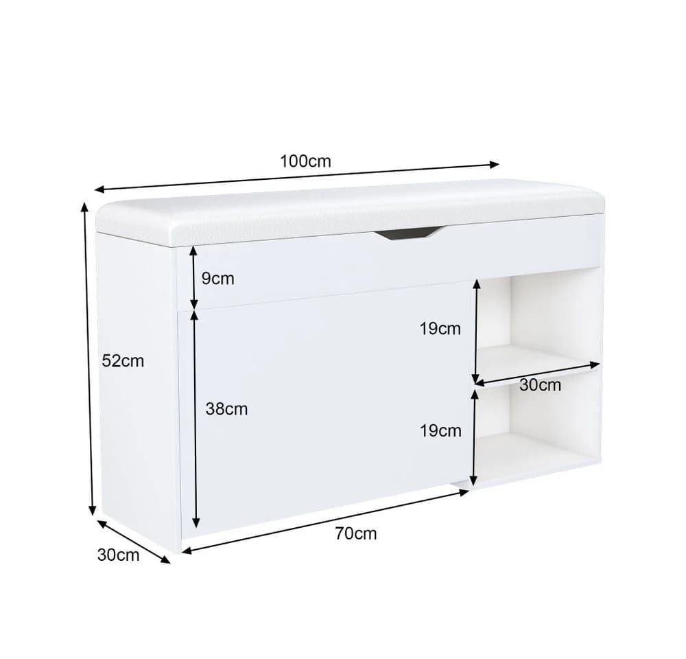 BBWL Schuhbank 100cm mit Stauraum und Sitzkissen Weiß - Bild 4