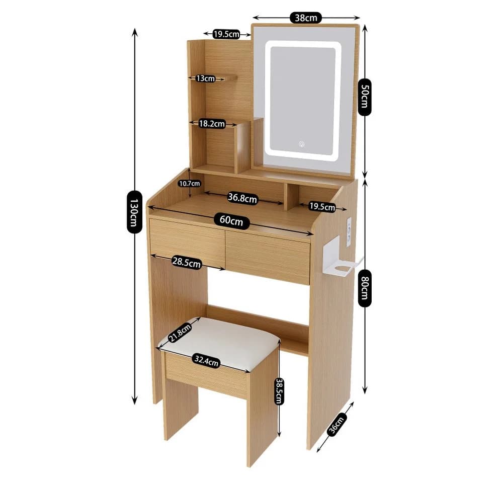 BBWL Schminktisch mit LED Spiegel, Hocker & Stromanschluss - Bild 5