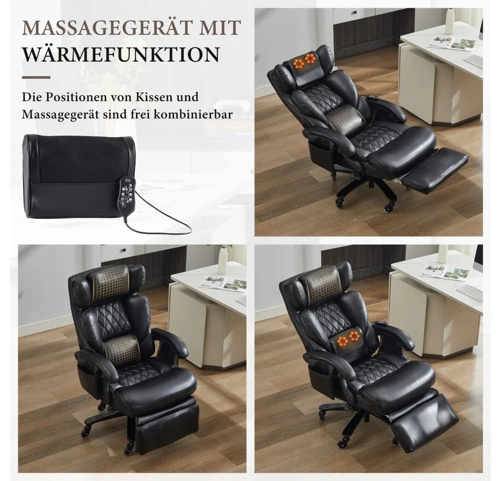 BBWL Drehstuhl XXL Chefsessel Massage Heizung PU-Leder - Bild 3