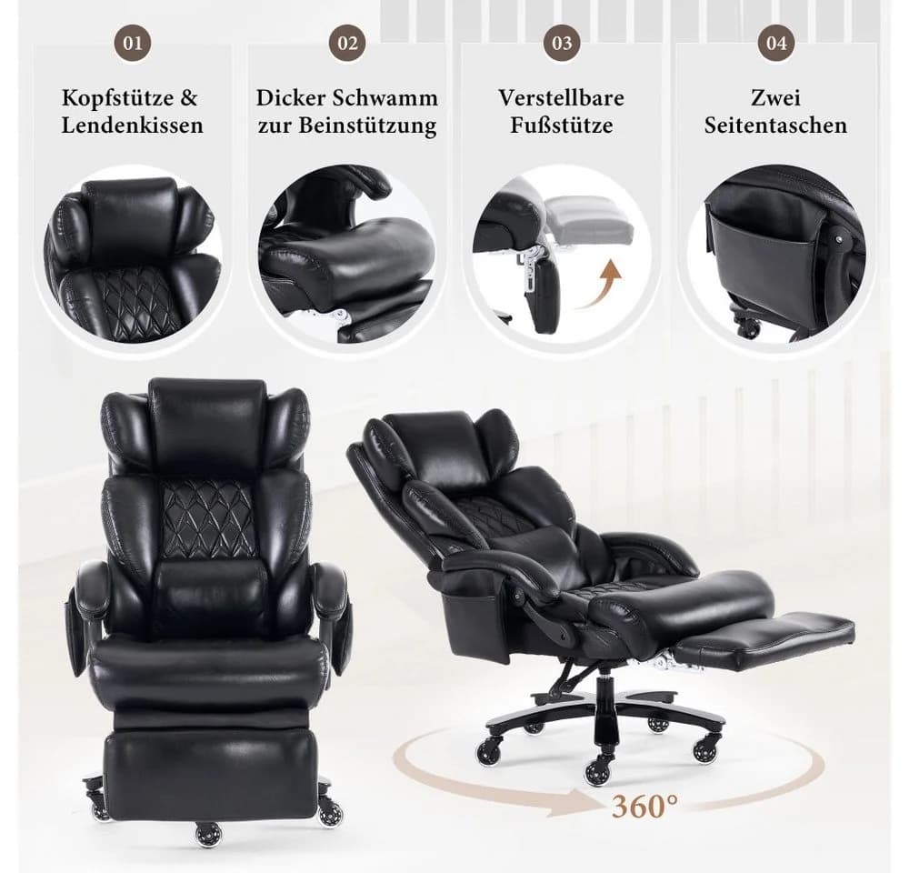 BBWL Drehstuhl XXL Chefsessel Massage Heizung PU-Leder - Bild 4