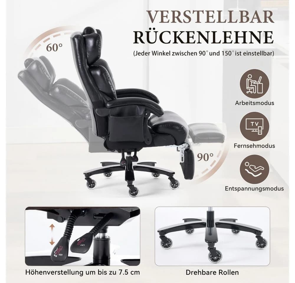 BBWL Drehstuhl XXL Chefsessel Massage Heizung PU-Leder - Bild 5