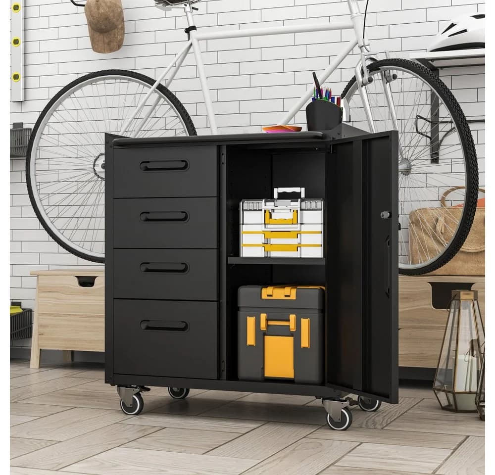 BBWL Werkzeugschrank Metall Rollbar Abschließbar Schwarz Grau - Bild 2