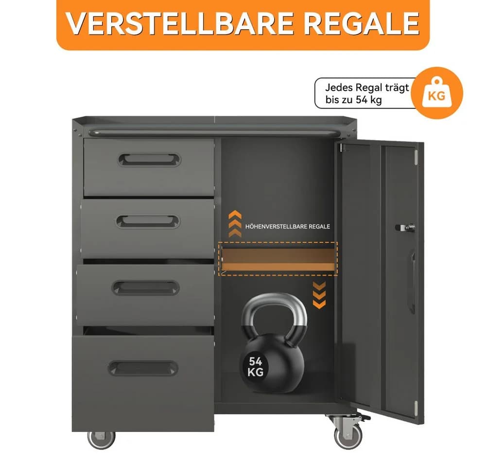 BBWL Werkzeugschrank Metall Rollbar Abschließbar Schwarz Grau - Bild 5