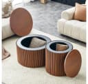 BBWL 2-teiliges Couchtisch Set Rund Walnussholz MDF Stauraum Bild 4