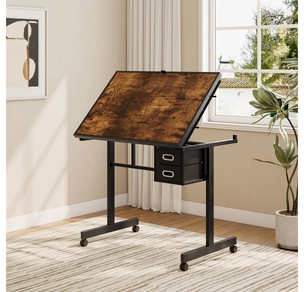 BBWL Puzzle Tisch Schwarz mit Schubladen und Rollen MDF Metall - Bild 4