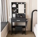 BBWL Schminktisch mit LED Spiegel und Steckdose, schwarz Bild 2