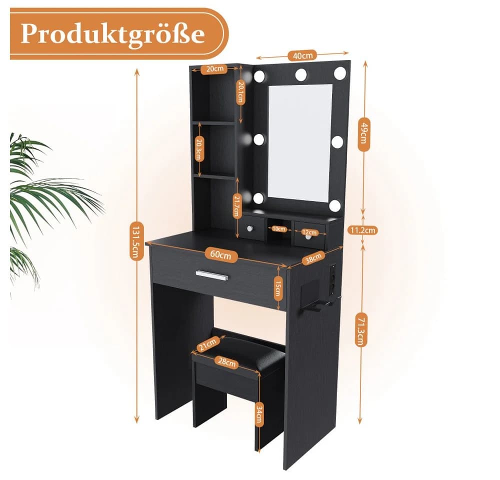BBWL Schminktisch mit LED Spiegel und Steckdose, schwarz - Bild 5