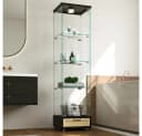 BBWL Glasvitrine mit LED, Schubladen & Rollen, 167 cm, Weiß/Schwarz Bild 3