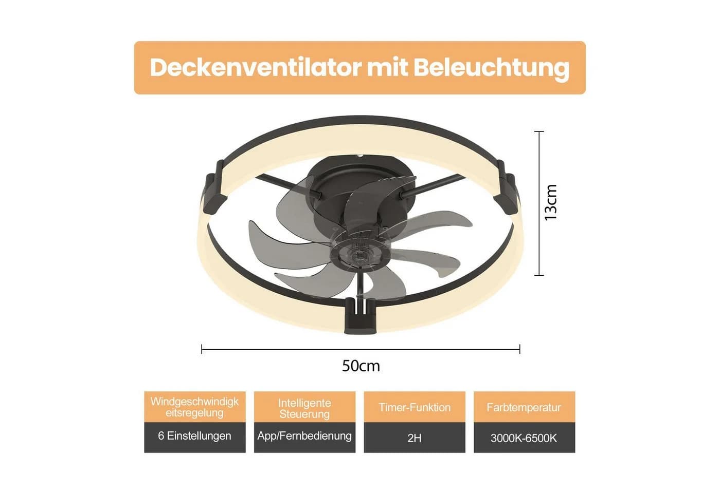 BBWL Deckenventilator mit LED 35W dimmbar & Fernbedienung 3000-6500K - Bild 3