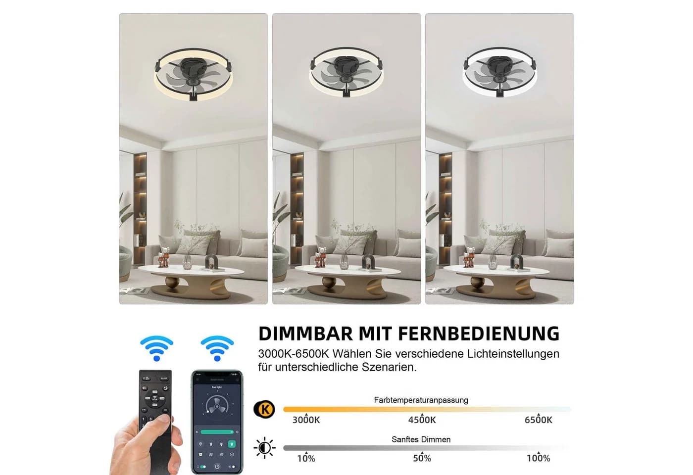 BBWL Deckenventilator mit LED 35W dimmbar & Fernbedienung 3000-6500K - Bild 5