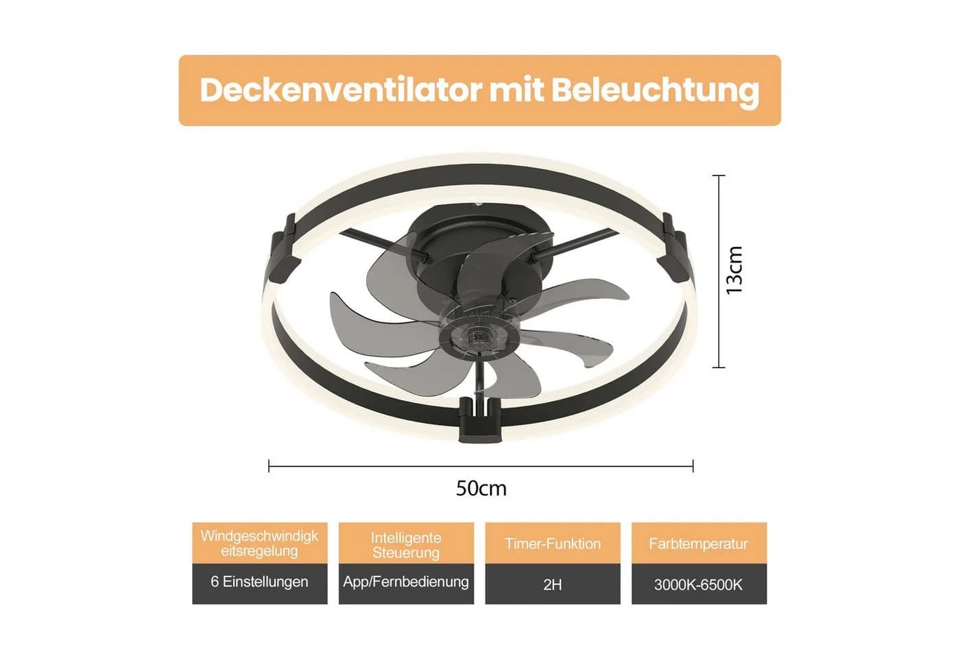 BBWL Deckenventilator mit LED 35W dimmbar 3000-6500K APP Fernbedienung - Bild 3