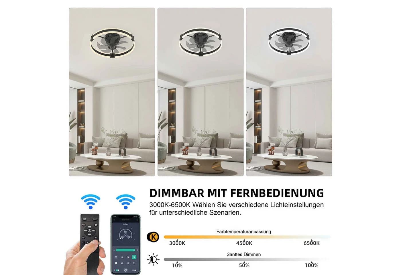 BBWL Deckenventilator mit LED 35W dimmbar 3000-6500K APP Fernbedienung - Bild 5