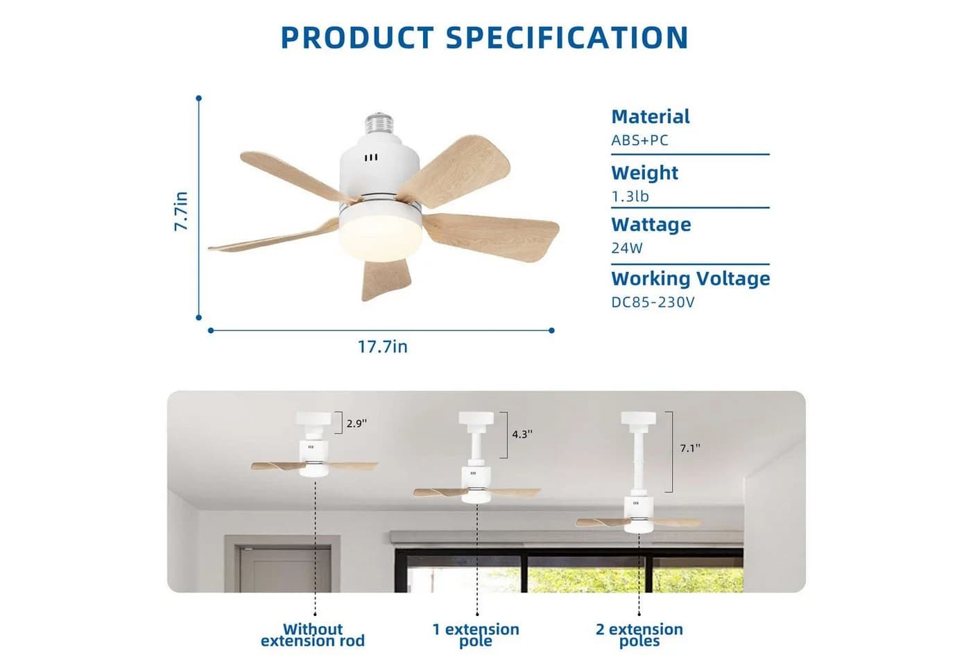 BBWL Deckenventilator mit LED Kugellicht & Fernbedienung - Bild 4