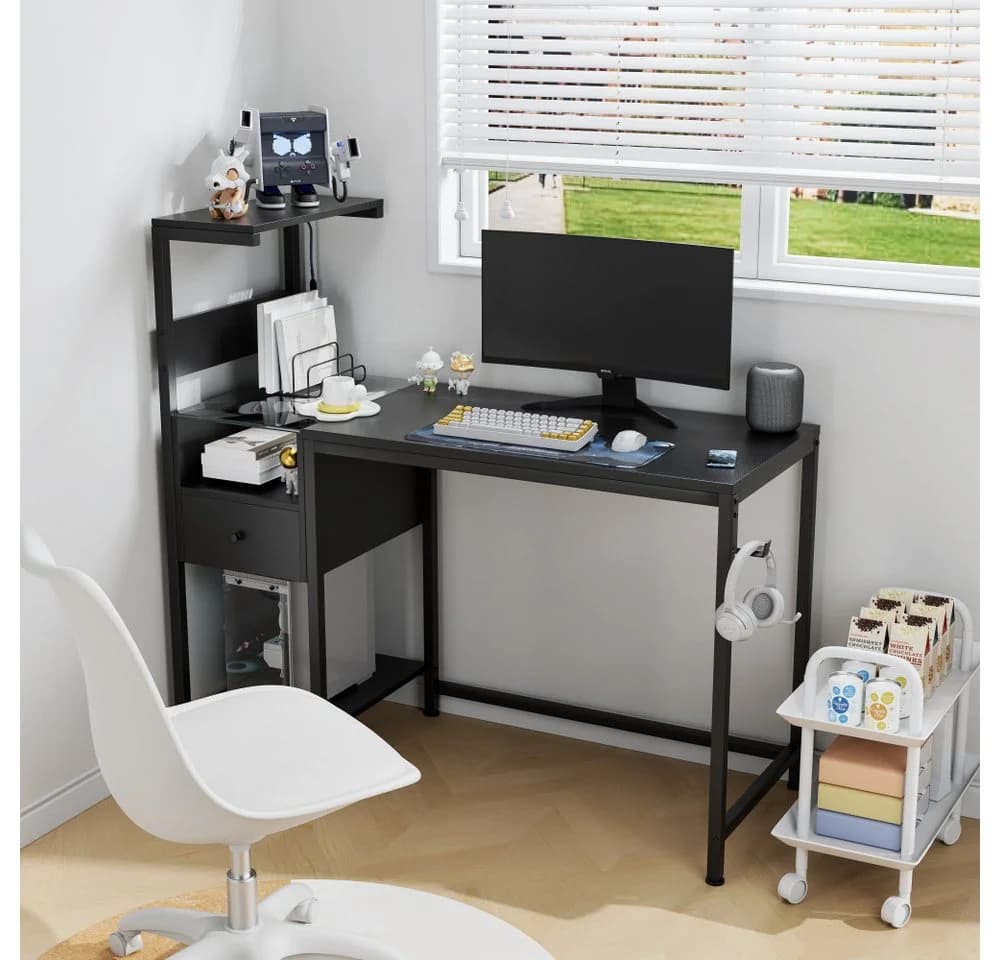 BBWL Computertisch mit Steckdosen USB Gaming Schreibtisch Schwarz - Bild 3