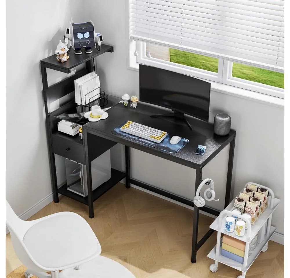 BBWL Computertisch mit Steckdosen USB Gaming Schreibtisch Schwarz - Bild 4