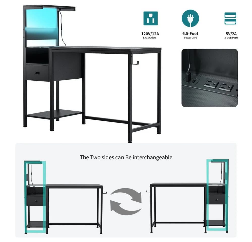 BBWL Computertisch mit Steckdosen USB Gaming Schreibtisch Schwarz - Bild 5